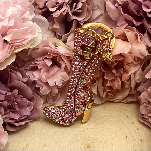 Pink and Red Crystal High Heel Boot Keychain Charm - Picture 8 of 14